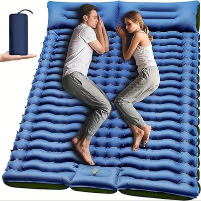 Self Inflating Double Sleeping Pad 2 Person Self Inflating Extra-Thick Pillow Built-in Foot Pump Inflatable Backpacking, Hiking, Traveling, Tent, Portable Camping Mat