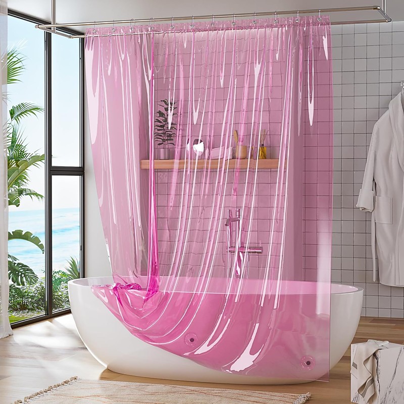 Shower Curtain Liner, Plastic Shower Liner PEVA 183cm183cm 72x72 Lightweight Waterproof Shower Curtains for Bathroom with Magnets and Rustproof Grommets, Clear Pink