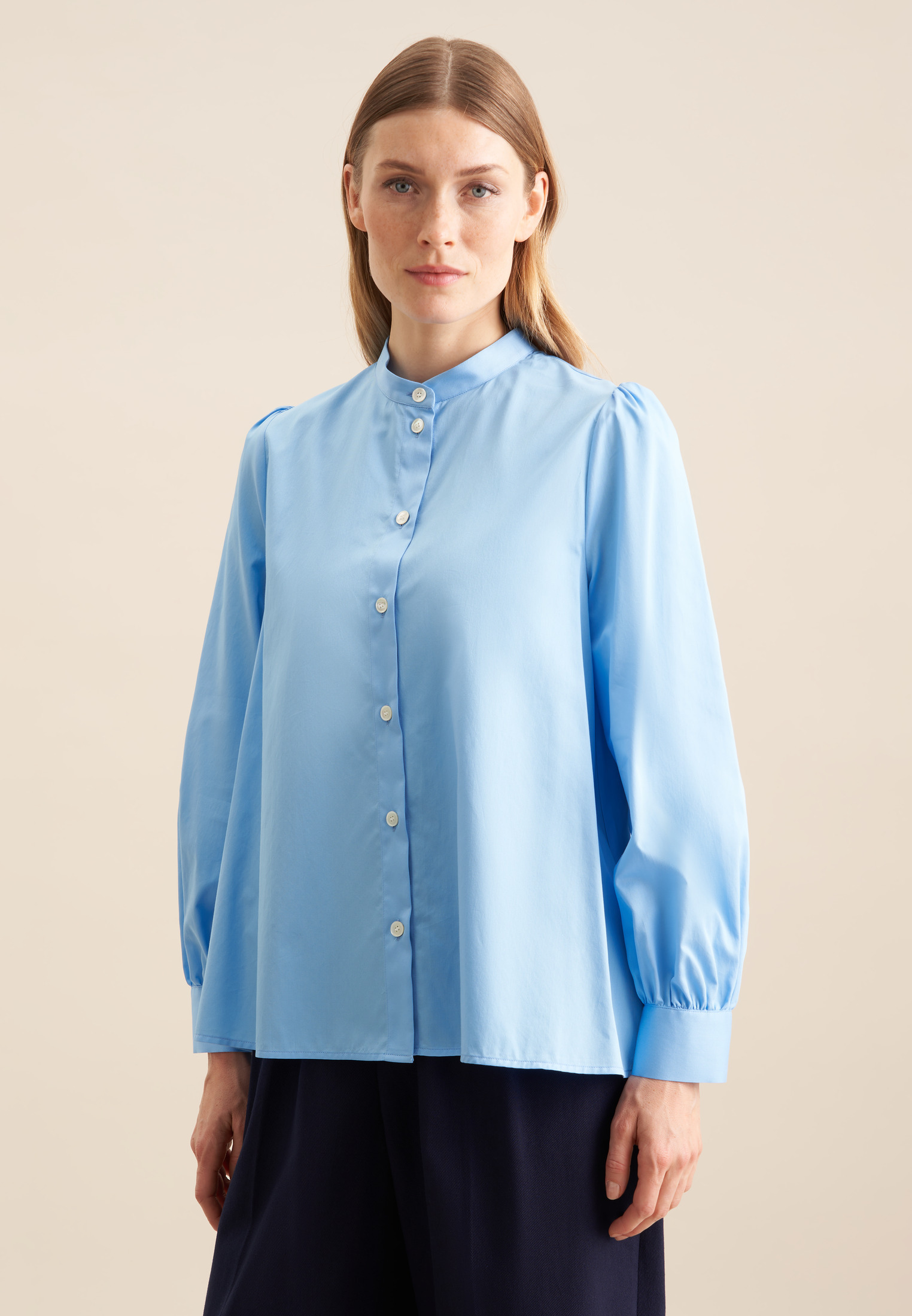 Stehkragenbluse Damen Mittelblau Image