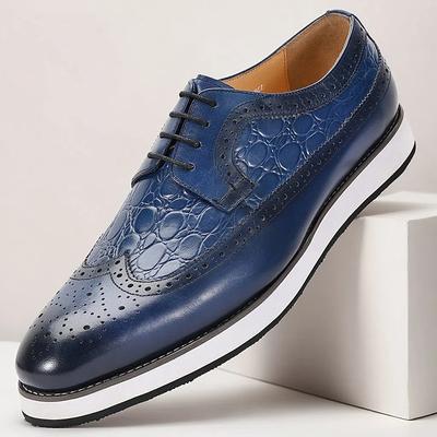 Men's Premium Blue Crocodile Leather Wingtip Lace-Up Shoes with Elegant Detailing for Formal Dinners, Galas and Special Occasions