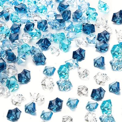 200 Vivid Blue and Clear Acrylic Diamond Ice Cubes - Irregular Shapes Multi-Colored Fake Gem DIY Props and Fish Tank Decorations