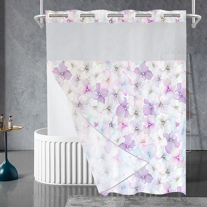 No Hook Shower Curtains 180cm180cm(7070), Floral Extra Long Bathtub Curtains with Snap in Liner, Botanical Flowers Waterproof Washable Fabric Bathroom Shower Curtain Sets