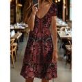 Women's Mini Dress Knit Dress Casual Dress T Shirt Dress Tee Dress Sundress Vacation Casual Beach Regular Fit Floral Graphic Vintage Short Sleeve V Neck Yellow Burgundy Blue Purple Summer Spring
