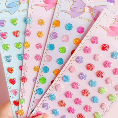 6 sheets Children's gemstone stickers, crystal diamond cartoon stickers, princess girl 3D reward