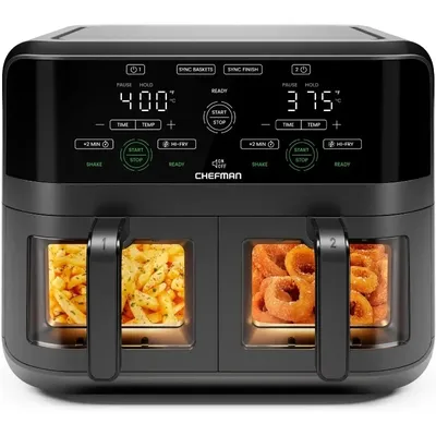 CHEFMAN 6 Quart Dual Basket Air Fryer Oven with Easy View Windows, Sync Finish, Hi-Fry, Auto Shutoff