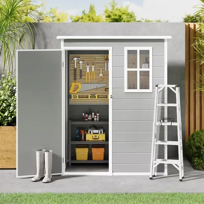 Resin Shed with Floor, 5x3ft Outdoor Storage Shed, Plastic Garden Shed, Weatherproof, Grey