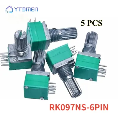 5PCS RK097NS 6Pin Potentiometer 5K 10K 20K 50K 100K 500K 15mm Switch Audio Power Amplifier Sealing Potentiometers Kit Shaft