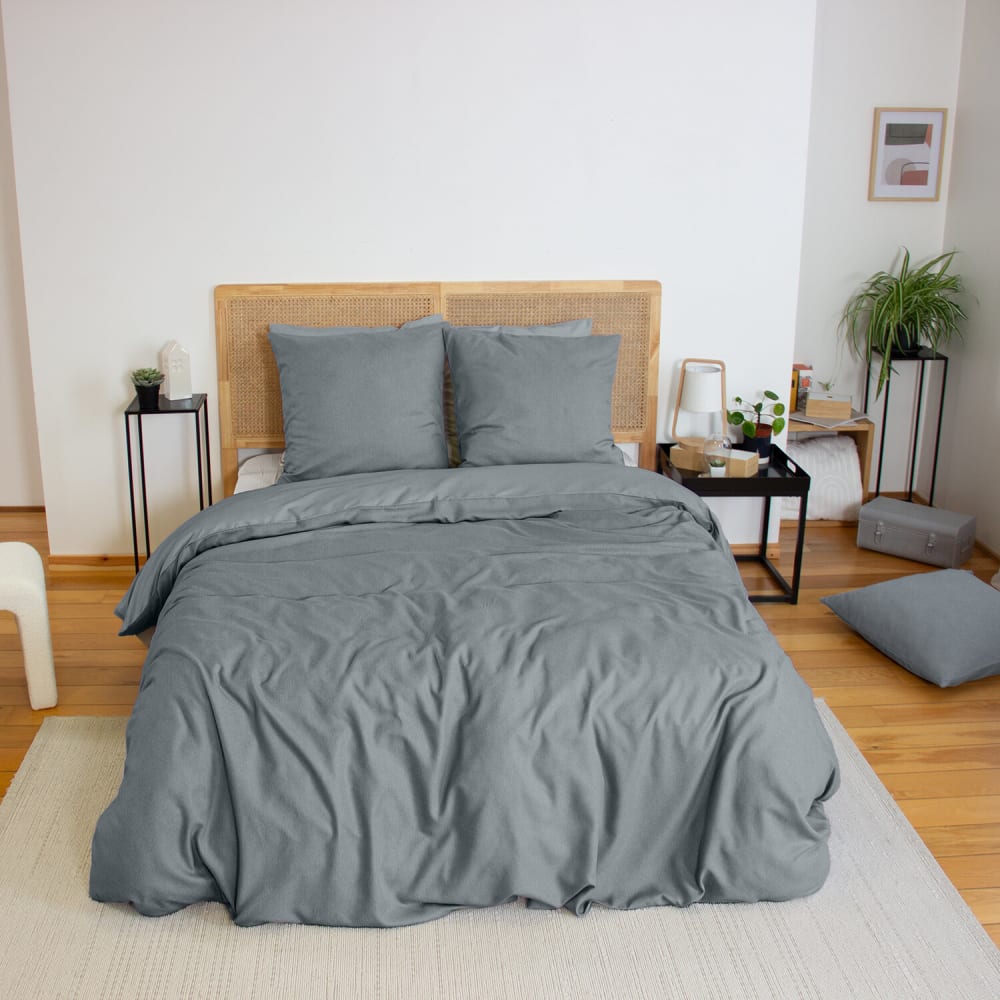 Parure housse de couette polyester ardoise 240x220 cm