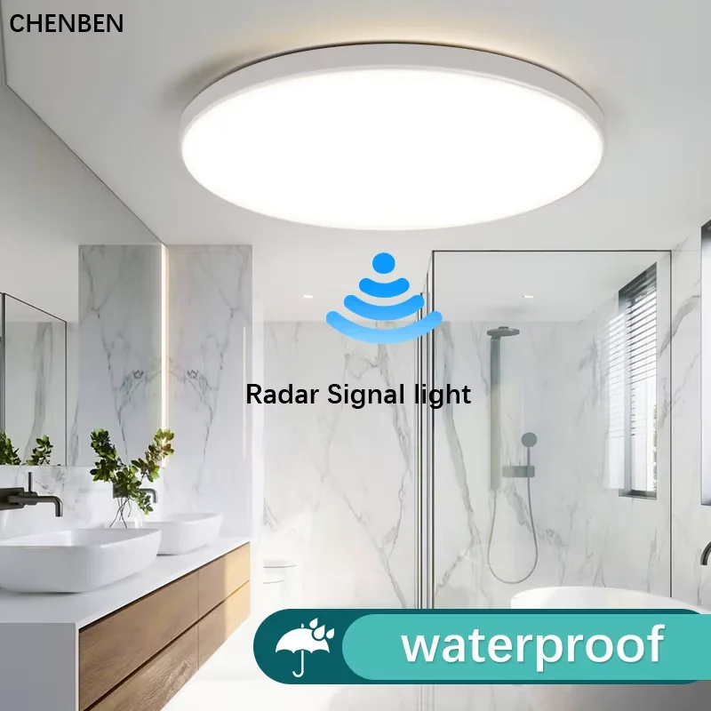 Grandi luci con sensore intelligente Lampada da soffitto a LED con sensore di movimento Apparecchio per la casa Lampada da bagno impermeabile Sensore radar LED Lustro