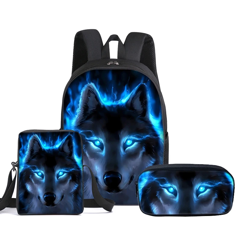 Wolf – sac à dos pour enfant, 3 pièces/ensemble, avec sacs messager, sacs à crayons, sacs d'école pour garçons/filles, meilleur cadeau, sacs d'école pour étudiants avec dessin animé 2D