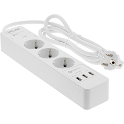 InLine® Steckdosenleiste, 3-fach Schutzkontakt, ÜSS und QC3.0, weiß Image