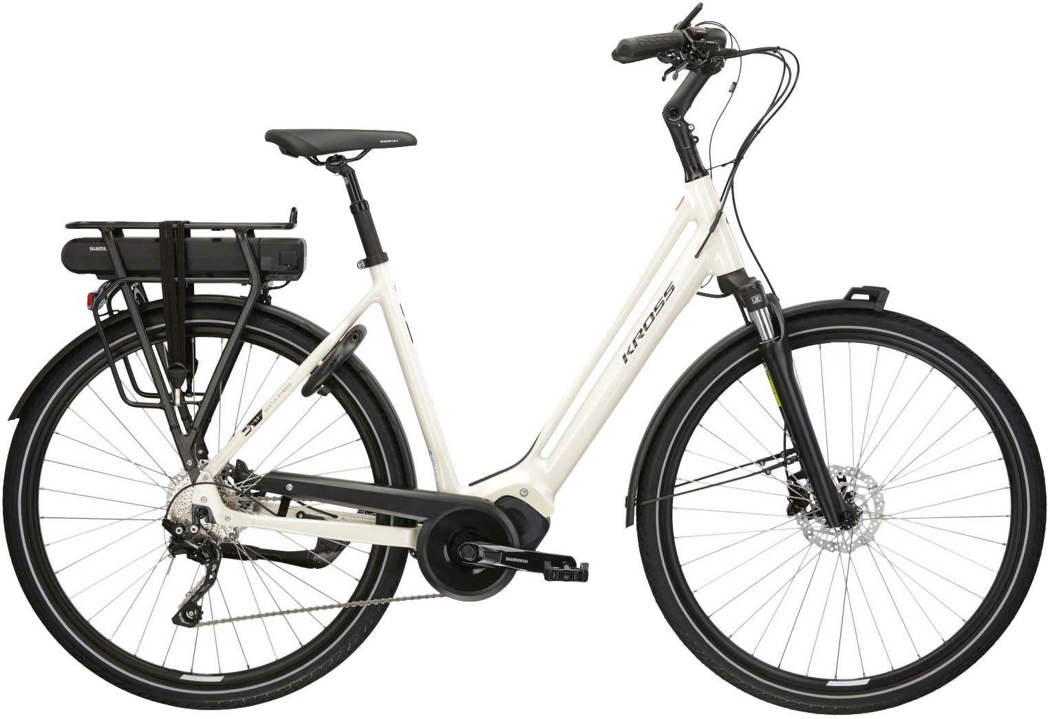 E-Bike KROSS "E-Citybike Sentio Hybrid 3.0 28 Zoll weiß" Gr. 53, beige (weiß, schwarz), Elektrofahrräder, 53cm, 28 Zoll (71,12cm), Pedelec, Elektrofahrrad für Damen und Herren Image