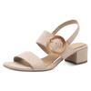Sandalette MARCO TOZZI, Damen, Gr. 38, beige (sand), Textil, elegant, Schuhe, Blockabsatz, Riemchensandale, Festtagsschuh mit großer Zierschnalle