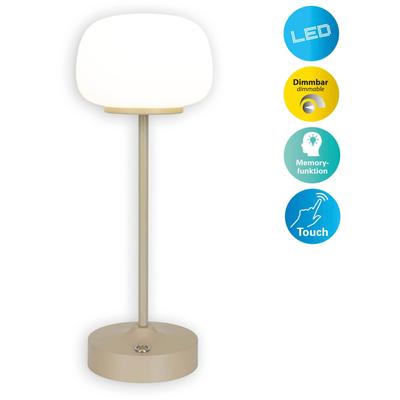 NÄVE LED Tischleuchte "Pina", beige, 1 flammig, Ø 10,50cm H: 30,00cm,, Lampen, Akku aufladbar, USB Typ C inkl. Kabel 100cm, Touch, dimmbar