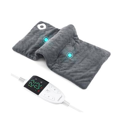 Costway Weighted Heating Pad Electric Heated Pad with 2 Massagers Massaging Vibration-Gray