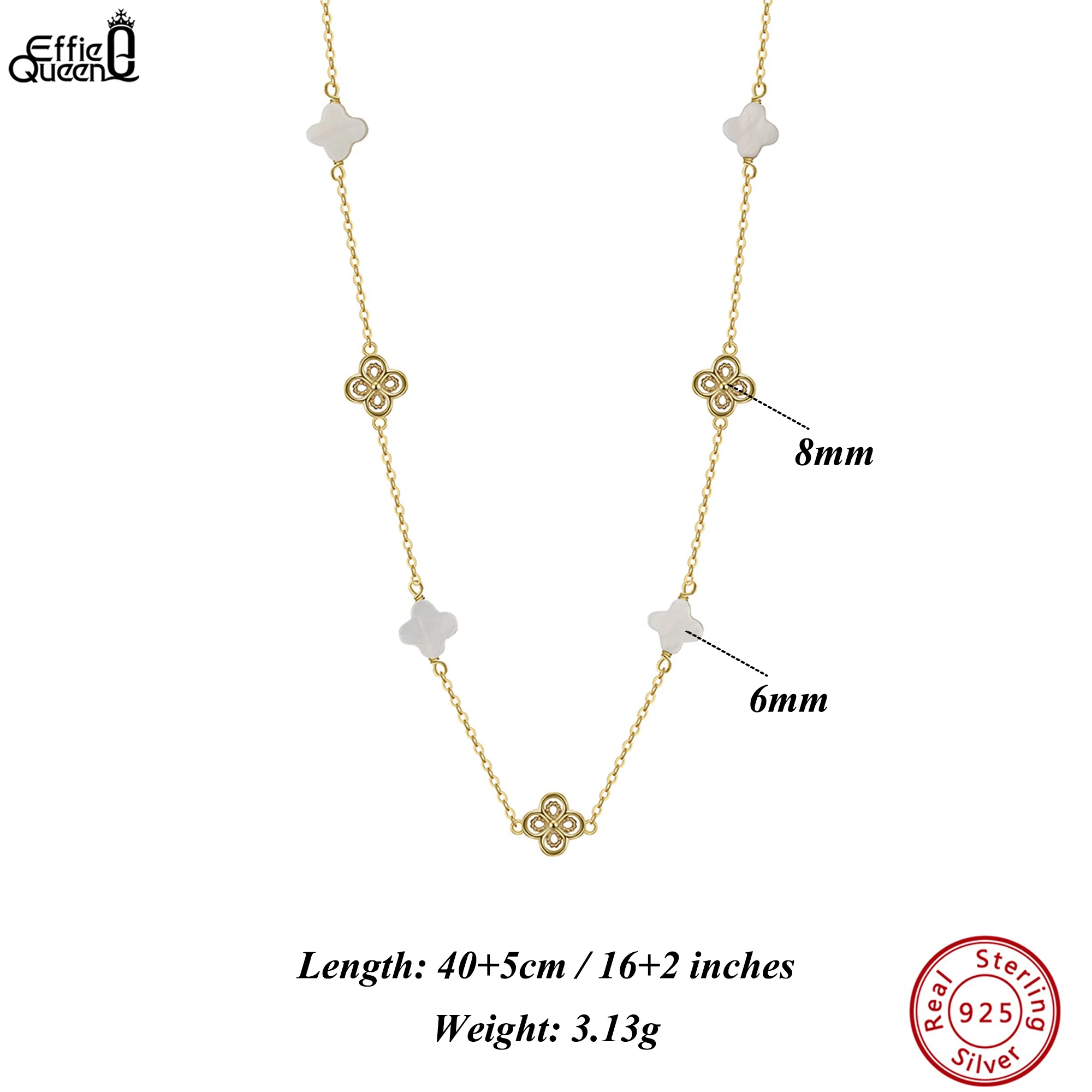 EFFIE QUEEN Exquisite Halskette mit vierblättrigem Kleeblatt aus 925er-Sterlingsilber, 14 Karat Gold, Naturstil, Glückssymbol, Freizeitkleidung, GMN60 Image