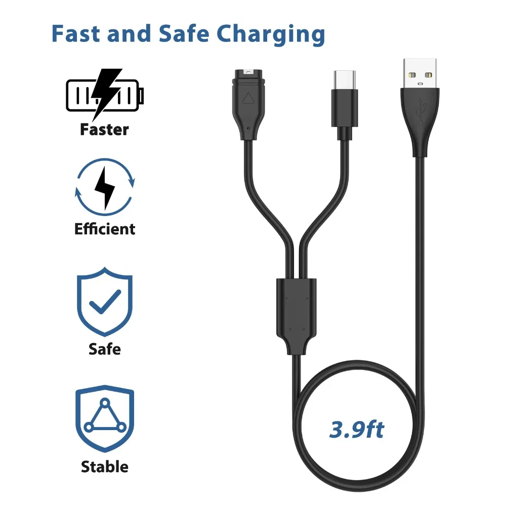 2-in-1-Ladekabel für Garmin Fenix 7/6/5/5X Plus Venu 2/Sq2/3/3s Vivoactive 4/4s/3 Ladegerät Typ C Charge Smart Accessories Image