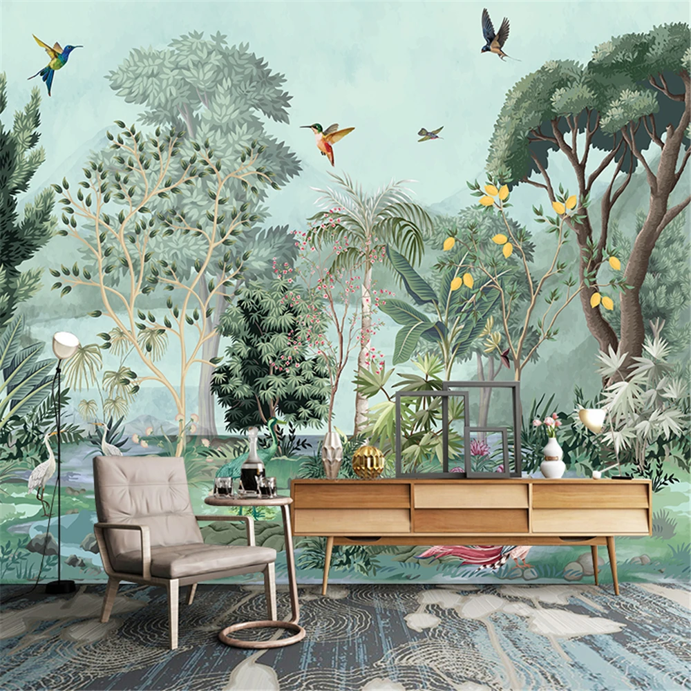 Benutzerdefinierte Palazzo Tapete Mughal Vögel Baum Tapete Aquarell TV Hintergrund Tapete für Wohnzimmer Schlafzimmer Wandverkleidung Image