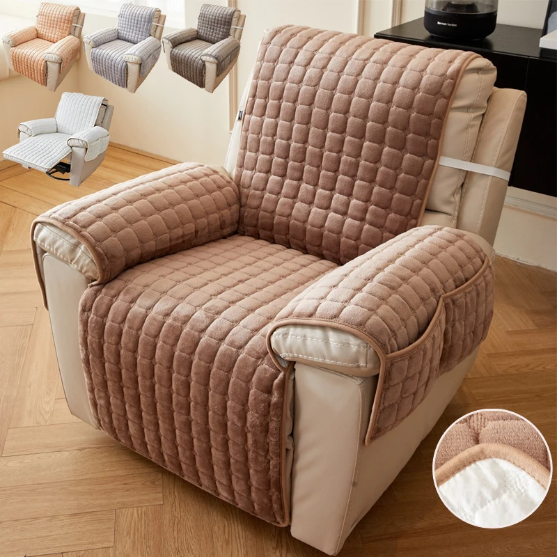 1-Sitzer Winter-Sofabezug für Liege, rutschfest, für Sessel, Flanell, Sofabezug, einfarbig, Möbelschutz, Stuhlbezug für Zuhause Image