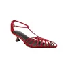 Frauen Schuhe Schmale Band Sommer Sexy Sandalen Designer Sandalen Kitten Heels Spitz Damen Einfache Schuhe Orange Schuhe Größe 43