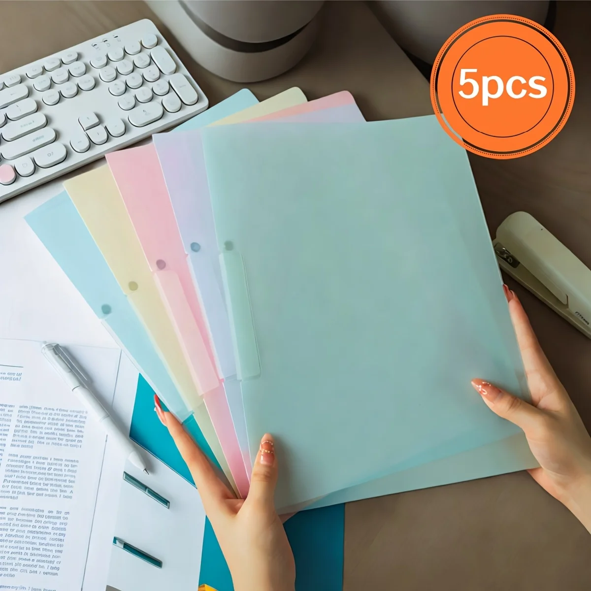 5/10 Stück Kunststoff-Ordner mit mittelseitigem Schaukelclip, Berichtsordner vorne, Präsentationsordner für A4-Papier-Geschäftsdokumente, Lebenslauf Image