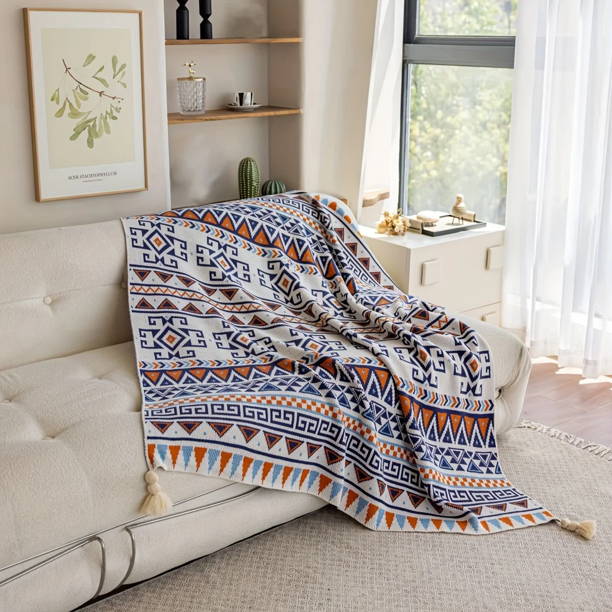 1-teilige Decke mit geheimnisvoller Farbe, böhmische Decke mit nationaler Merkmale, geeignet für alle Jahreszeiten im Schlafzimmer und Wohnzimmer Image