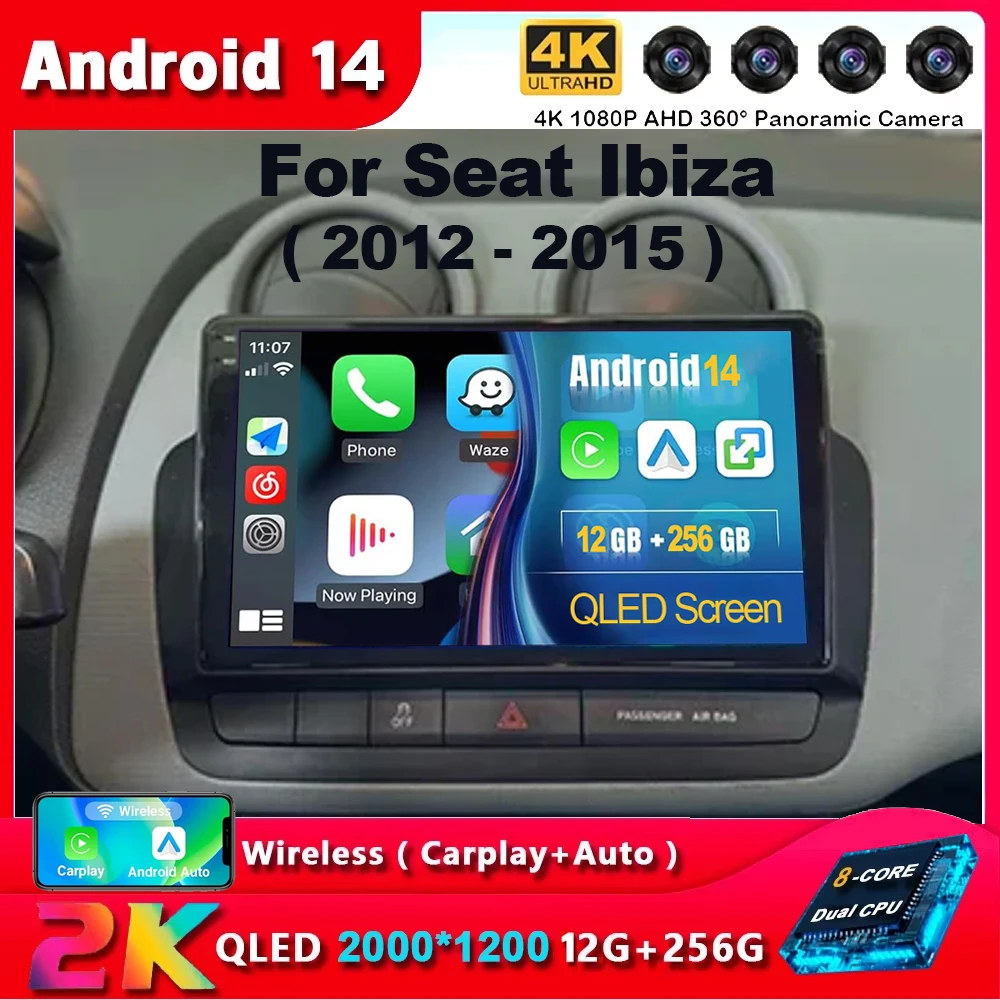Auto Radio Android 15 Für Seat Ibiza 2012 - 2015 2K QLED Multimedia Video Player GPS 4G CarPlay auto Wireless Stereo Keine 2Din Image