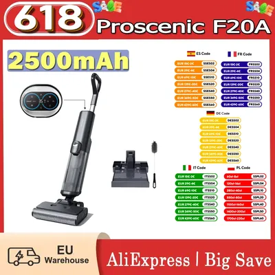Proscenic F20A Akku-Staubsauger und Wischroboter, 35 Minuten Laufzeit, LED-Bildschirm, selbstreinigend und lufttrocknend, Rundum-Kantenreinigung, App-Steuerung Image