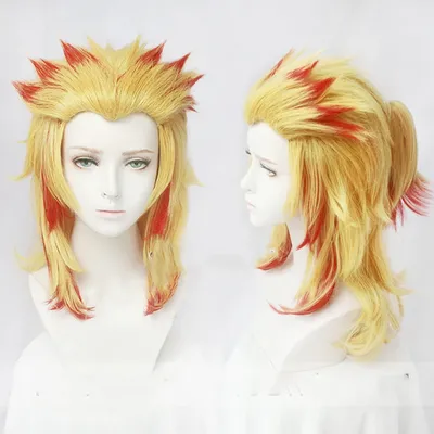 Anime Demon Slayer: Kimetsu No Yaiba Rengoku Kyoujuro Cosplay Perücke Hitzebeständige Image