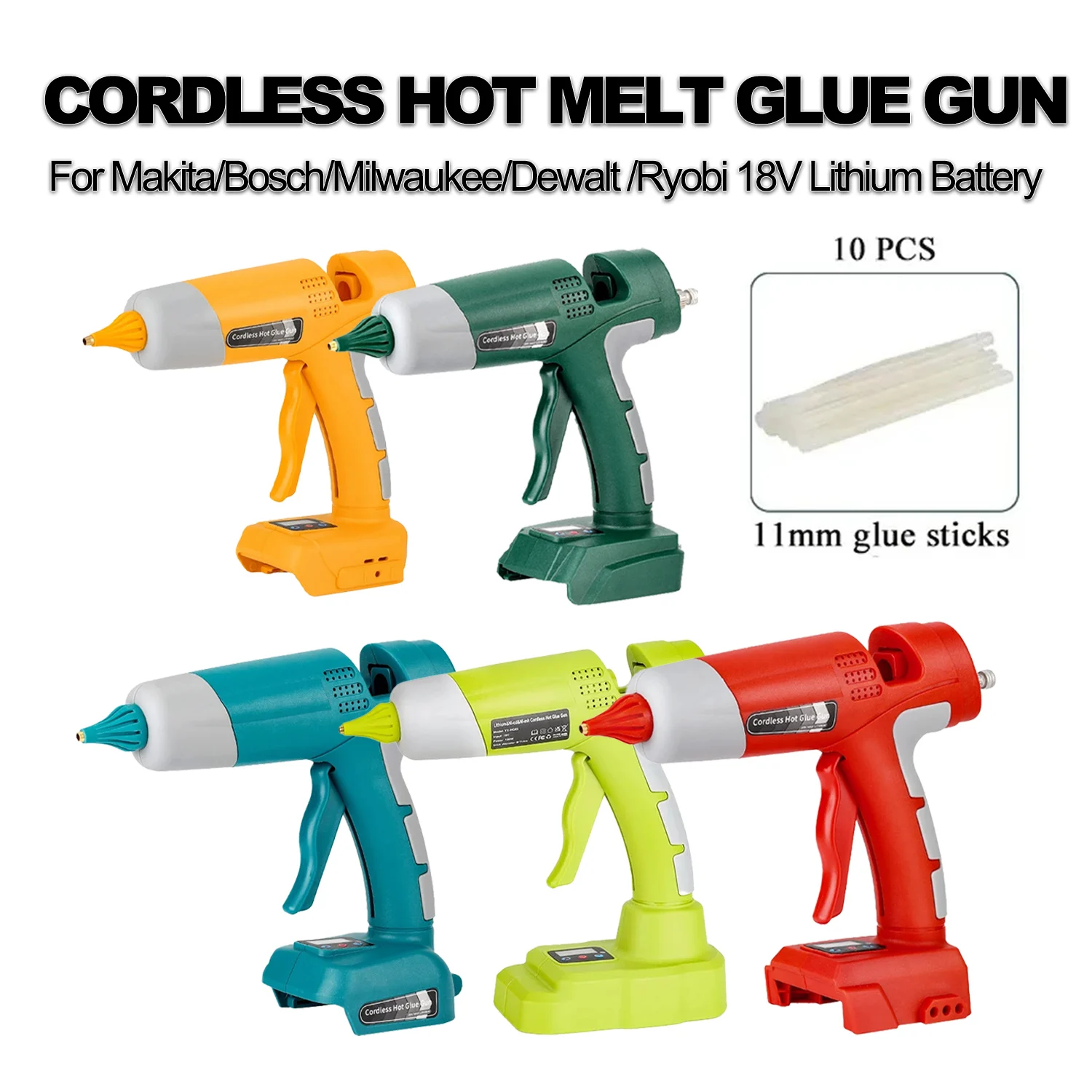 für Kunsthandwerk, DIY-Elektro-Wärme-Reparatur-Werkzeug, NEUE Heißklebepistole für Makita/Dewalt/Bosch/Milwaukee/Ryobi 18 V Lithium-Batterie Image