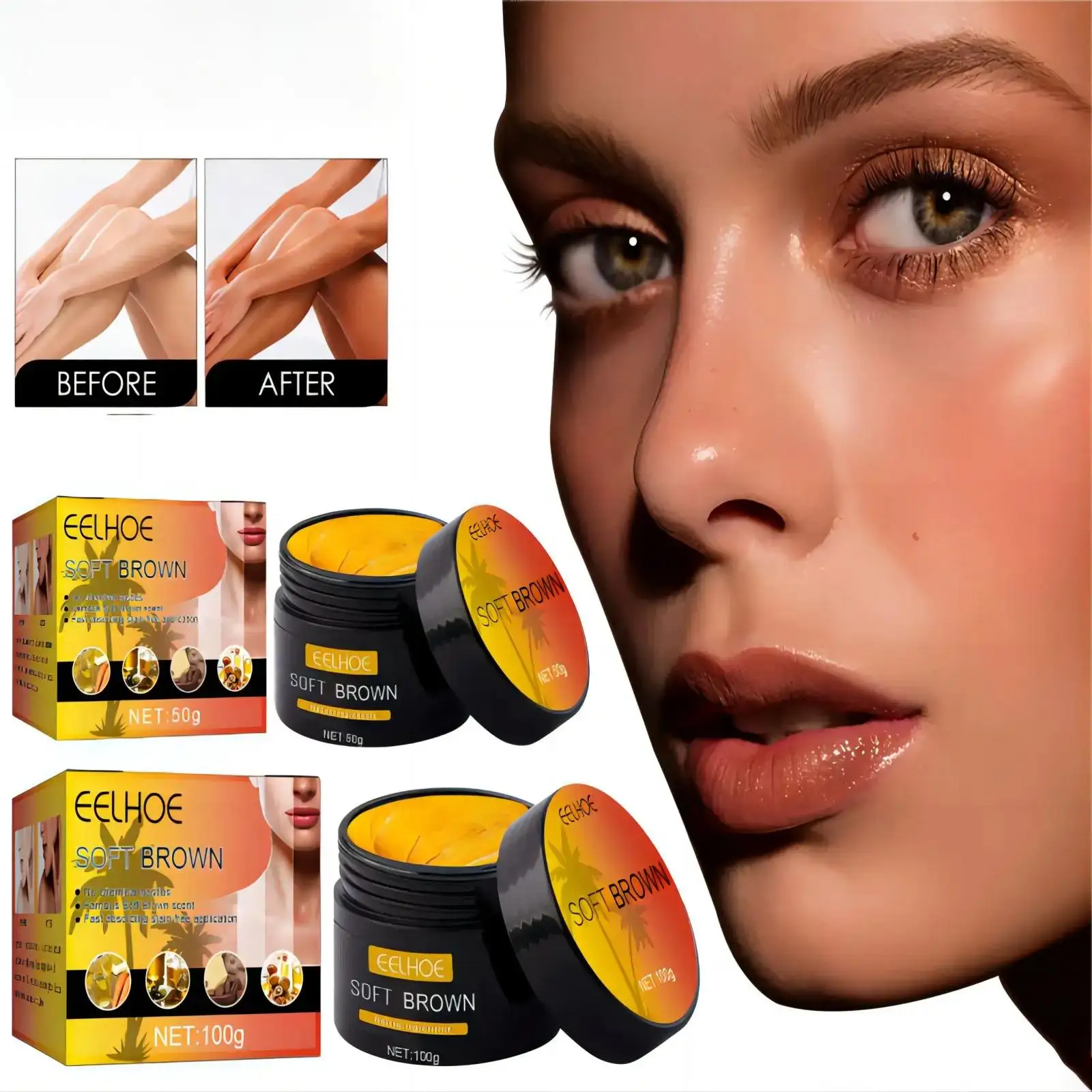EELHOE Bräunungscreme für Gesicht und Körper, langanhaltender Bronzer, Hautbräuner, Sonnenbräunung, schützt die Strahlung, nährende, natürliche Selbstbräunungslotion Image