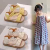 Mädchen Gelbe Schuhe Blumen Sandalen Sommer Offene Kinder Mädchen Ausländische Weiche Sohlen Prinzessin Schuhe Wort Slipper Größe 22-31