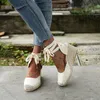 Comemore Damen-Espadrille-Sandalen mit Knöchelriemen, bequeme Damenschuhe, Freizeitschuhe,