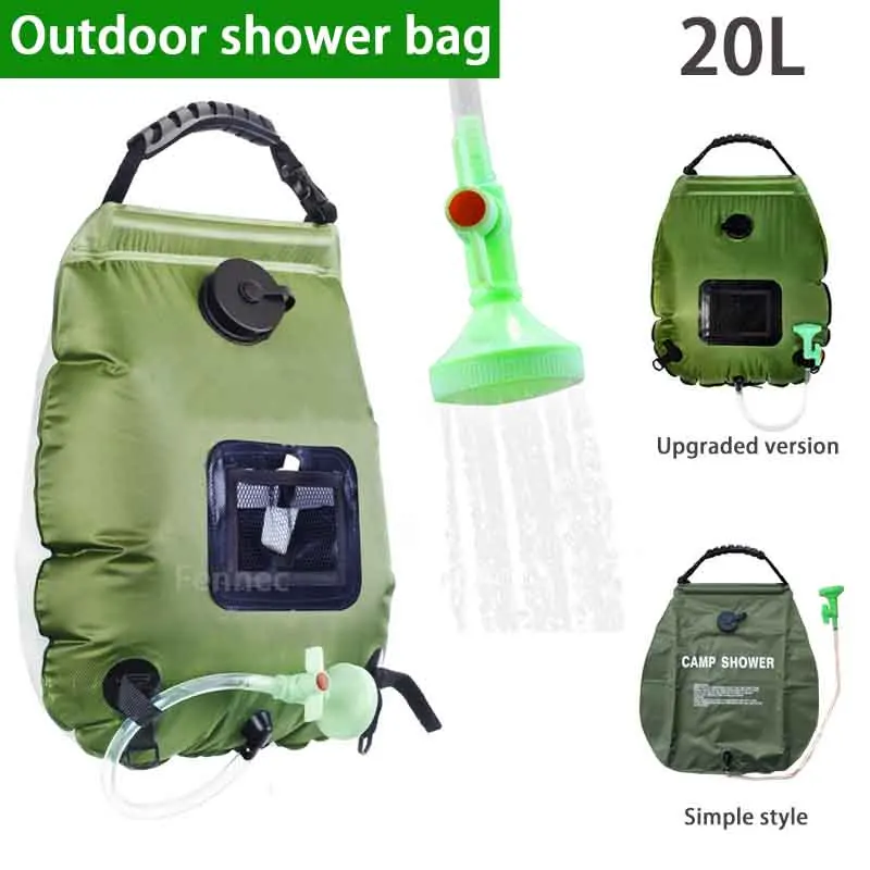 20-Liter-Duschwasserbeutel, Outdoor, Camping, Solar, Wärmeabsorption, militärisch, grün, Duschverpackung, Wasserbeutel, tragbar Image