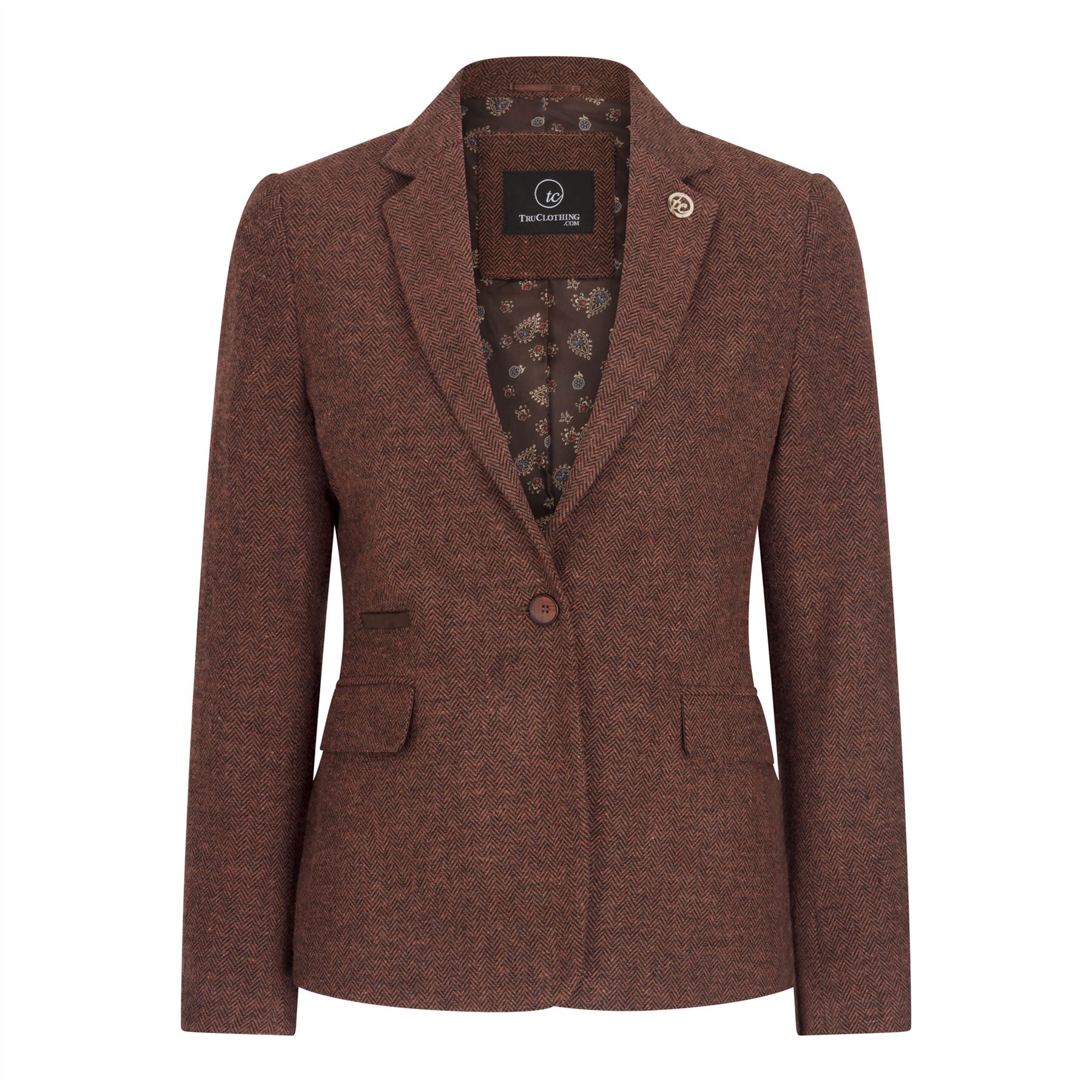 Rostbrauner Damen-Blazer aus Wolltweed mit Fischgrätenmuster und Karomuster Image