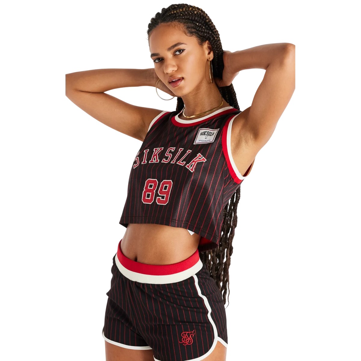 SikSilk - Top kurz geschnitten für Damen - Basketball (Schwarz/Rot) Image