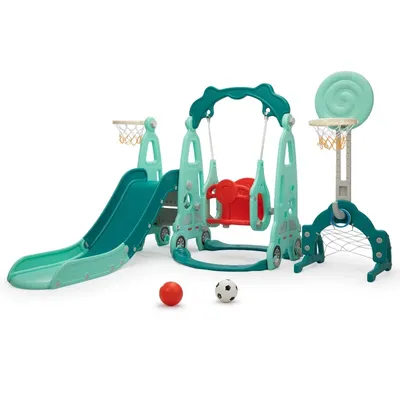 5 in 1 Toddler Slide and Swing Set, Indoor and Outdoor Kids Playground with Slide, Swing, Climbing