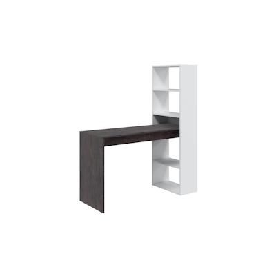 Dmora Schreibtisch Denton, Wendeschreibtisch mit Bücherregal mit 5 Böden, Studier- oder Bürotisch für PC-Buchhalter, 120x53h144 cm, Weiß und Oxid Image