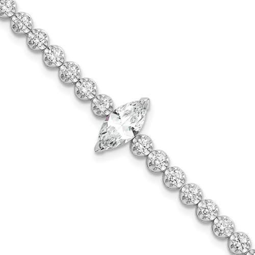 JewelryWeb 6.1mm 925 Sterling Silver Rhodium Plated Polished Round and Marquise CZ Simulated Diamond Bracelet 18 Centimeters Link-Bracelet for Women