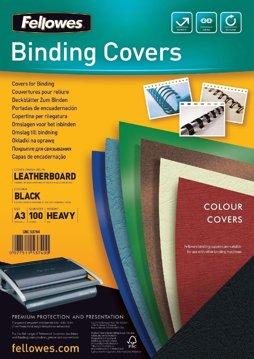 Fellowes Präsentationsdeckblatt A3 Lederstruktur 250g/qm VE=5x100 Stück schwarz Image