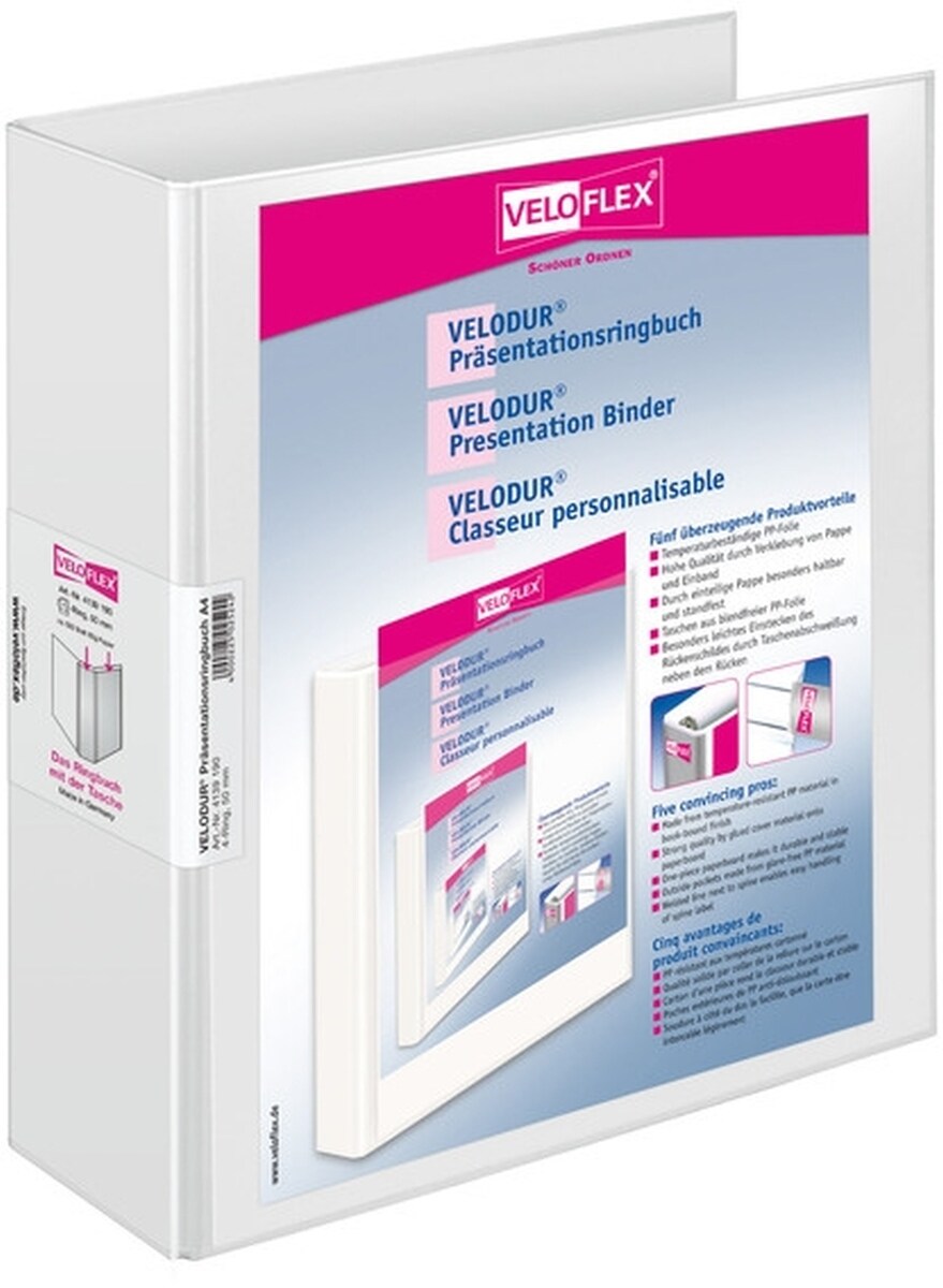 Veloflex Ringbuch Velodur A4 PP kaschiert 4-D-Ring-Mechanik 50mm weiß Packung mit 10 Stück Image