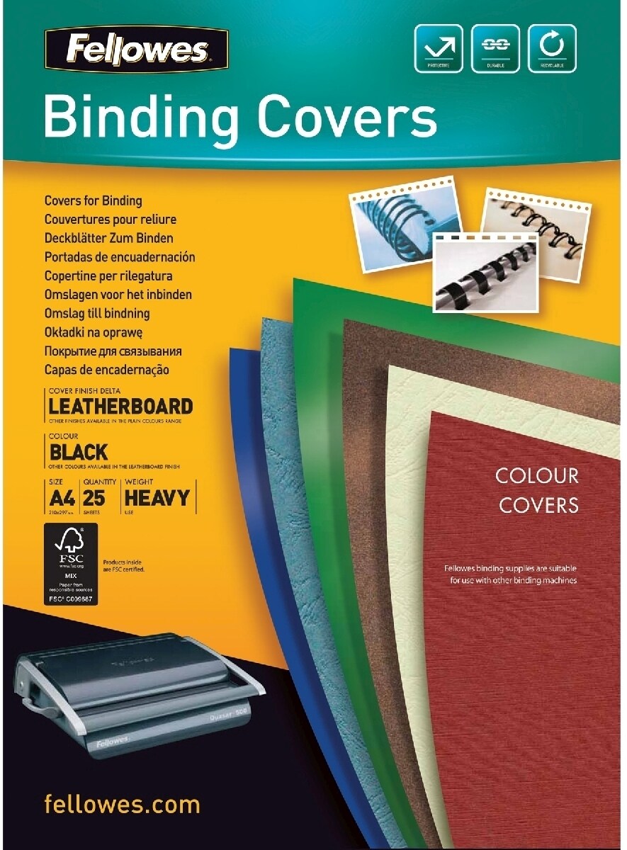 Fellowes Präsentationsdeckblatt A4 Lederstruktur 250g/qm VE=10x25 Stück schwarz Image