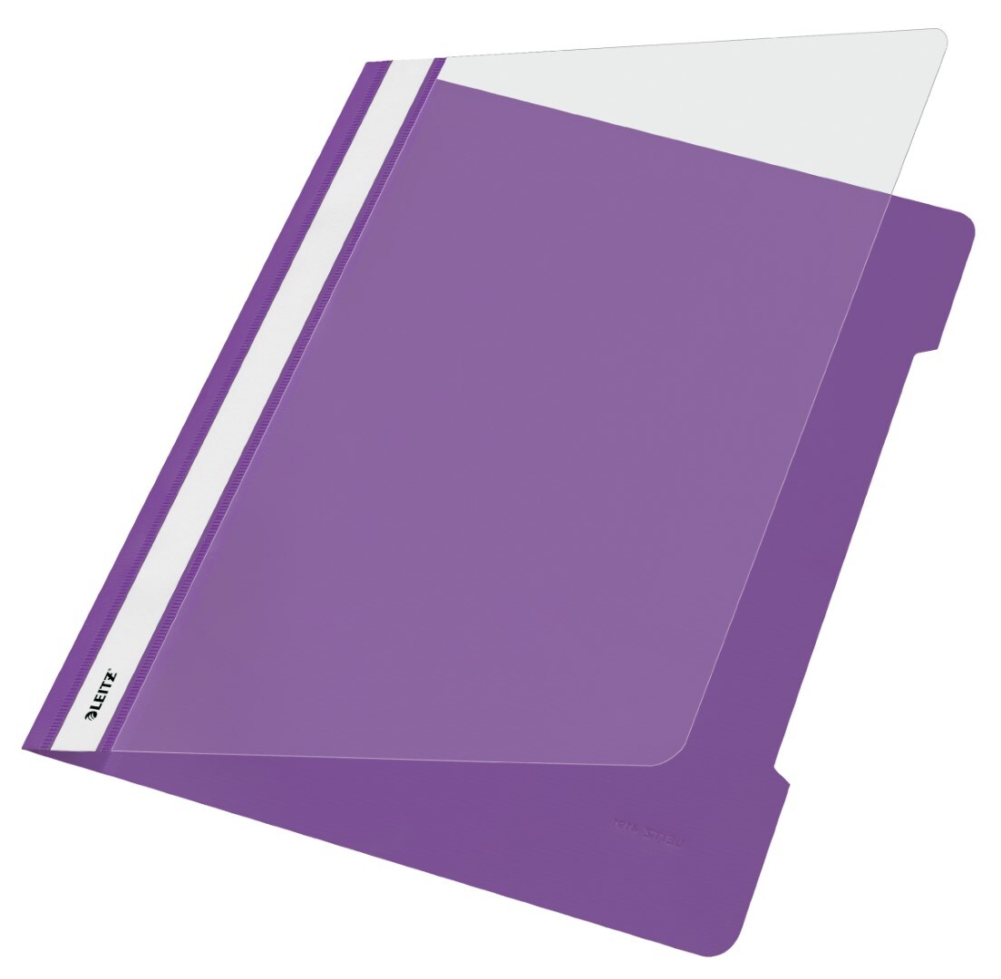 LEITZ Sichthefter A4 PVC langes Beschriftungsfenster violett Packung mit 25 Stück Image