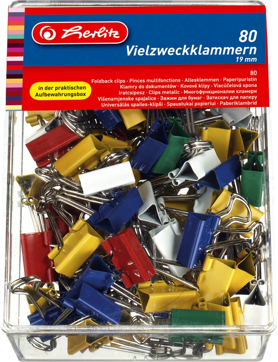 herlitz Vielzweckklammern 19mm VE=31x80 Stück farbig sortiert Image