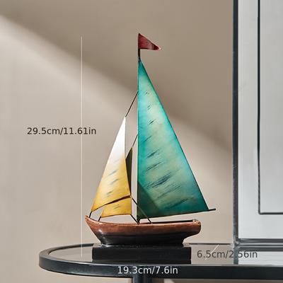 TEMU 1pc Nordic Vintage Cast Iron Sailboat Figurine, Decorative Nautical Model Ship, For Living Room, Office Desk, Bookshelf, Home Decor Craft Image