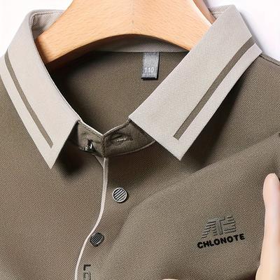 TEMU Men's Summer Casual Shirt - Short Sleeve, Button-up With Chest Pocket, Stretchy Polyester Fabric, Beige With Accents, Casual Attir Image