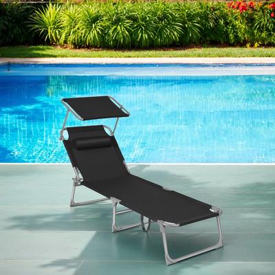 TEMU Sun Lounger, Foldable Deck Chair, 53 X 193 X 29 Cm, Loadable Up To 150 Kg, Sun Protection, Headrest Image