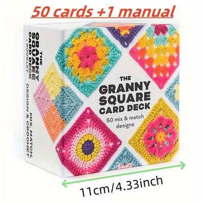 TEMU 50pcs Granny Square Card Deck With Paper Box, Thegranny Knitting Pattern Set Image
