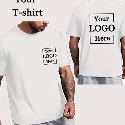 TEMU Customizable Men's T-shirt - Personalized Front And Back Graphic Print, Black Polyester Short Sleeve Summer Tee, Casual Workwear Or Dance Team Logo Designcorporate Publicitygifts For Men Image