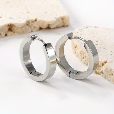 TEMU 2pcs/pair Of Hoop Earrings, Stainless Steel Material, Colorfast, Minimalist Style, Unisex, Perfect For , Ideal Gift Image